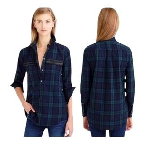 Tartan Plaid J. Crew Beaded Pocket Button Down Tunic Top - Size 12